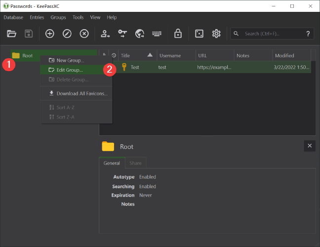 KeepassXC Root Entry